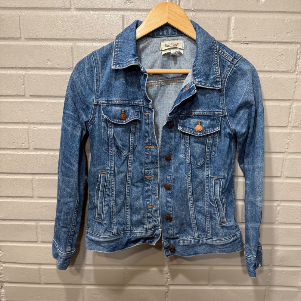 Madewell Jean Jacket Blue Denim Medium Wash Classic Button Up Trucker Coat Small - Picture 4 of 14